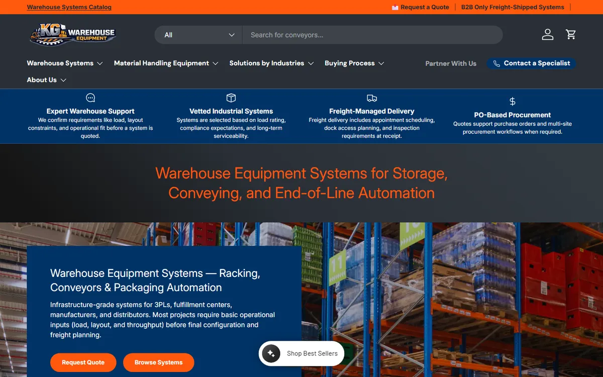 Homepage of KG Warehouse Equipment