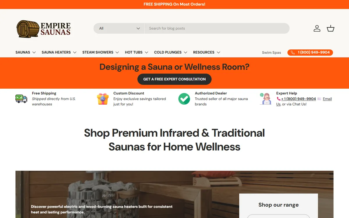 Homepage of Empire Saunas