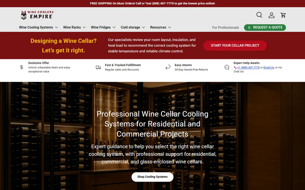 Homepage of Wine Coolers Empire