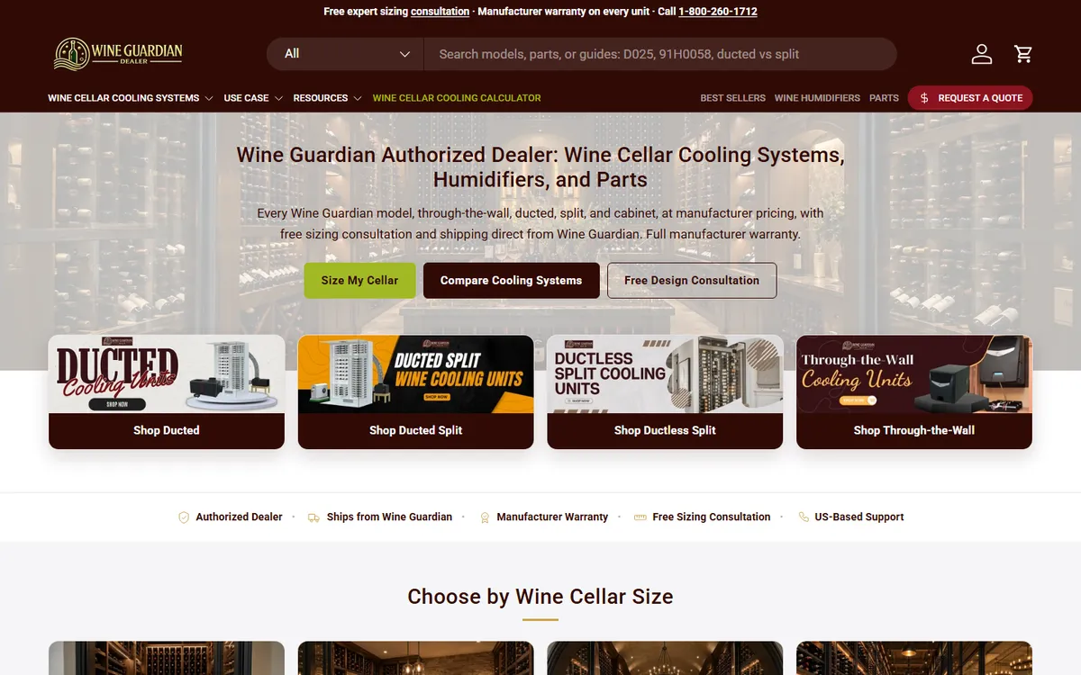 Homepage of Wine Guardian Dealer
